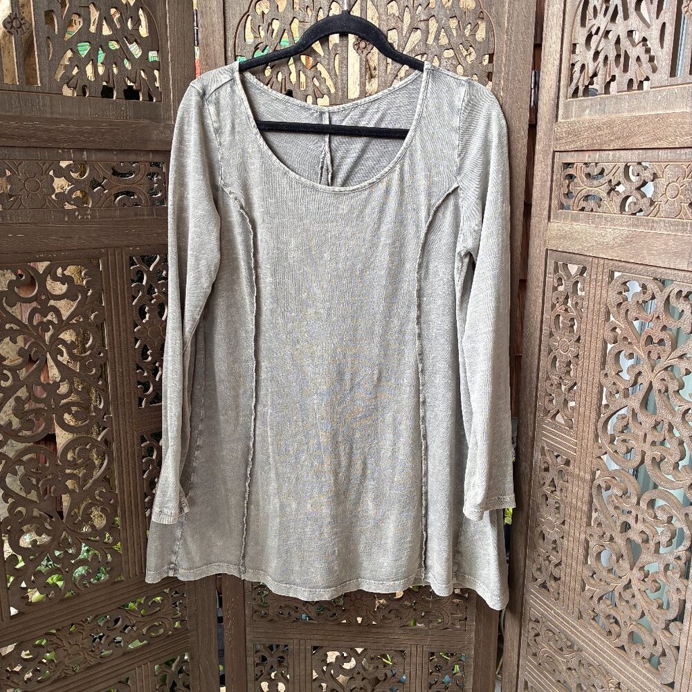 Gray Cotton A-line Tunic w Lace accents